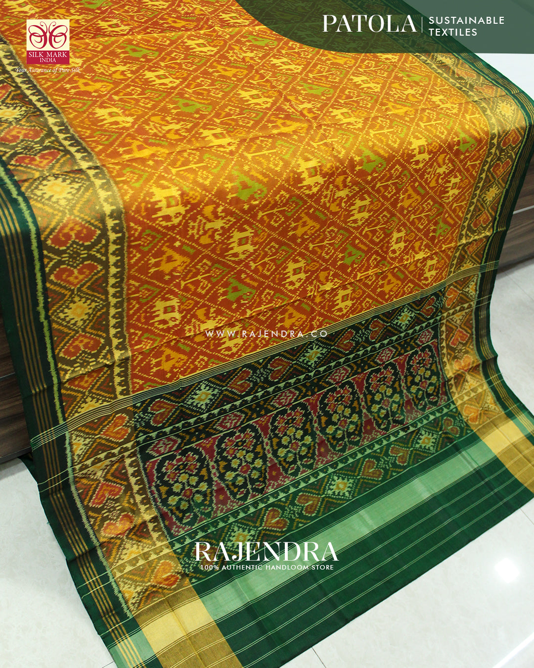 Traditional Buttonful Design Green Single Ikat Rajkot Patola Saree