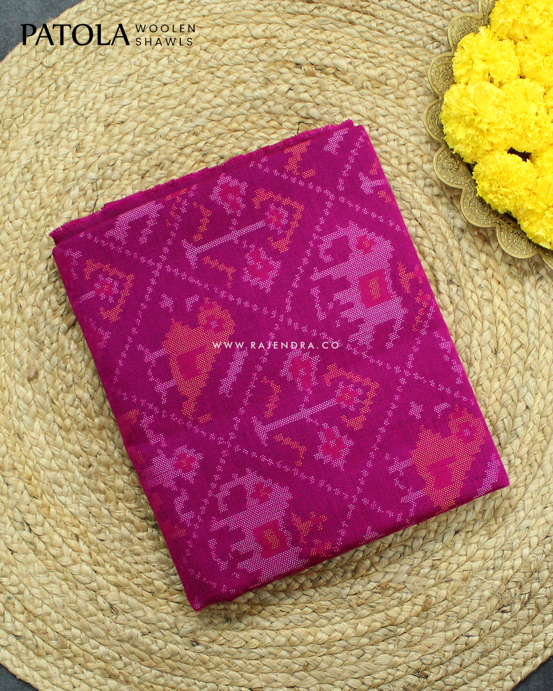 Handwoven Hathi Popat Design Magenta Woolen Patola Shawls