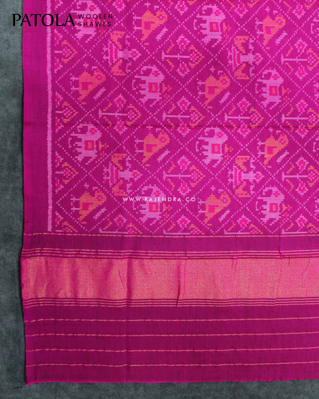 Handwoven Hathi Popat Design Magenta Woolen Patola Shawls