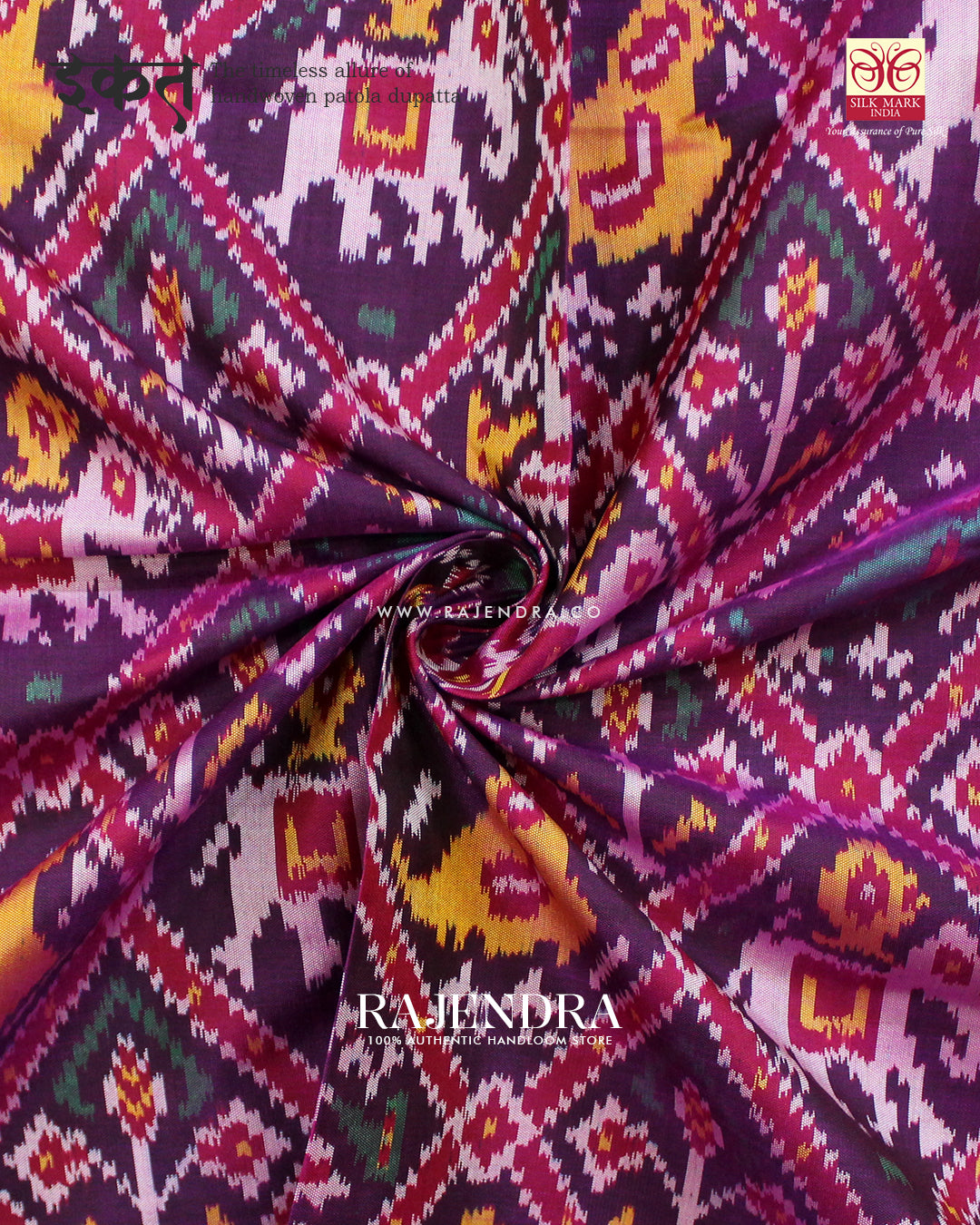 Exclusive Hathi Popat Design Magenta Ikat Rajkot Patola Dupatta