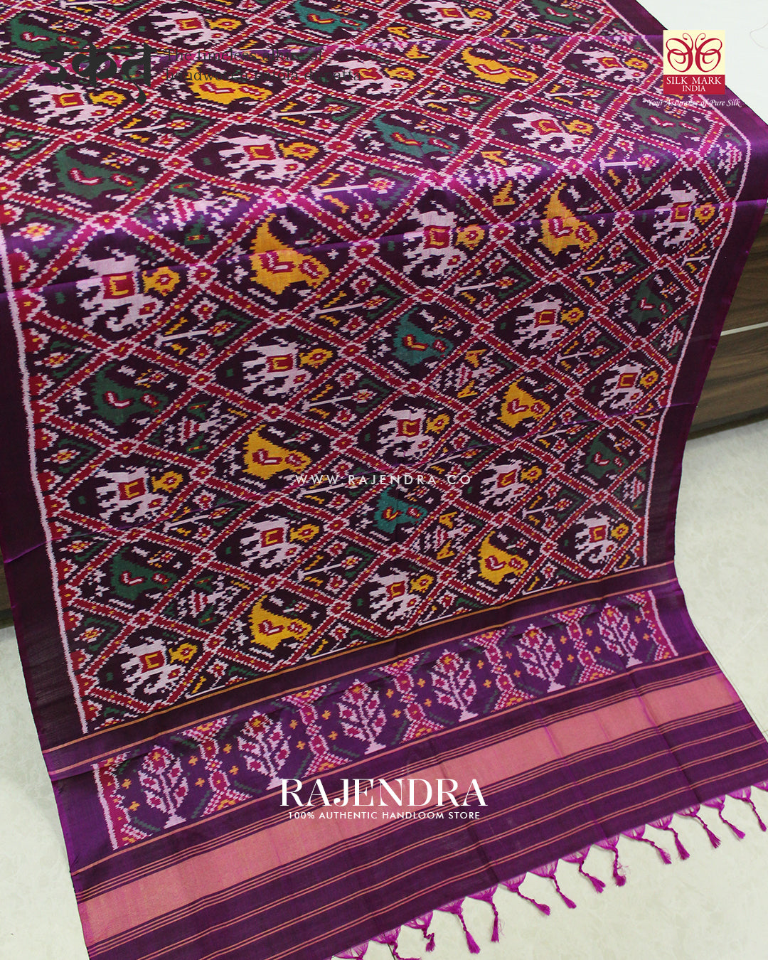 Exclusive Hathi Popat Design Magenta Ikat Rajkot Patola Dupatta