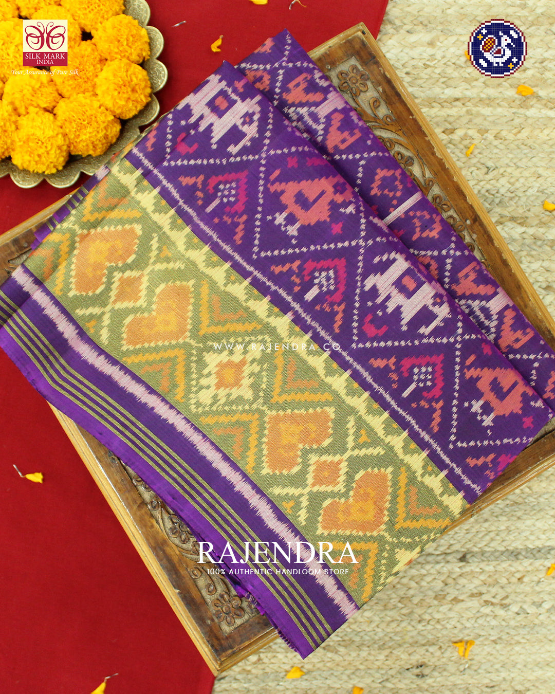 Traditional Hathi Popat Design Magenta Rajkot Patola Saree