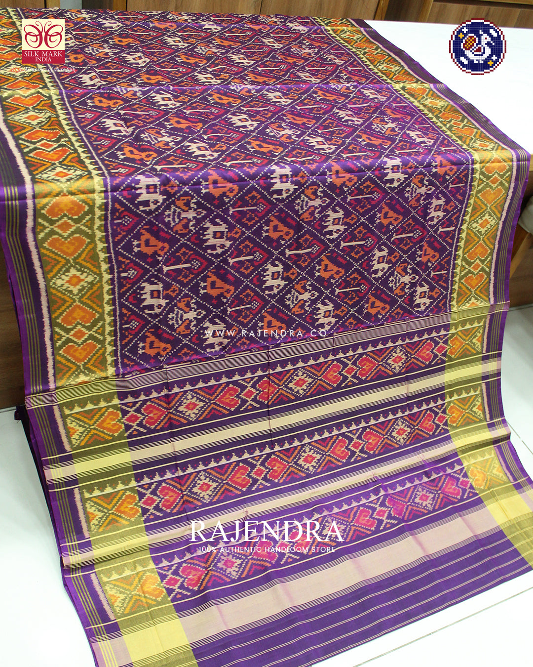 Traditional Hathi Popat Design Magenta Rajkot Patola Saree