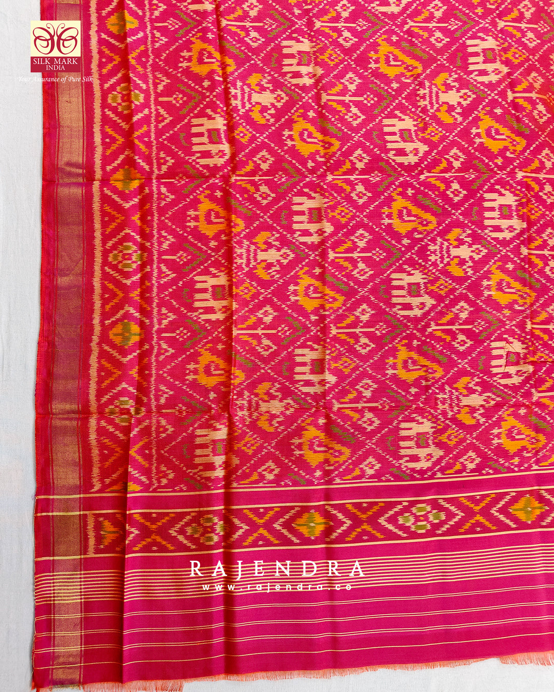 Traditional Hathi Popat Bhat Peach Single Ikat Rajkot Patola Dupatta