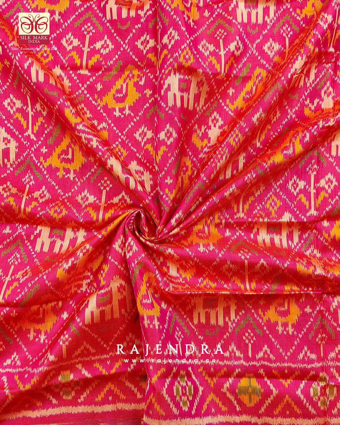 Traditional Hathi Popat Bhat Peach Single Ikat Rajkot Patola Dupatta