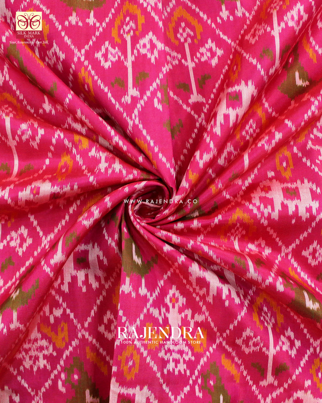 Traditional Hathi Popat Design Peach Pink Single Ikat Rajkot Patola Saree