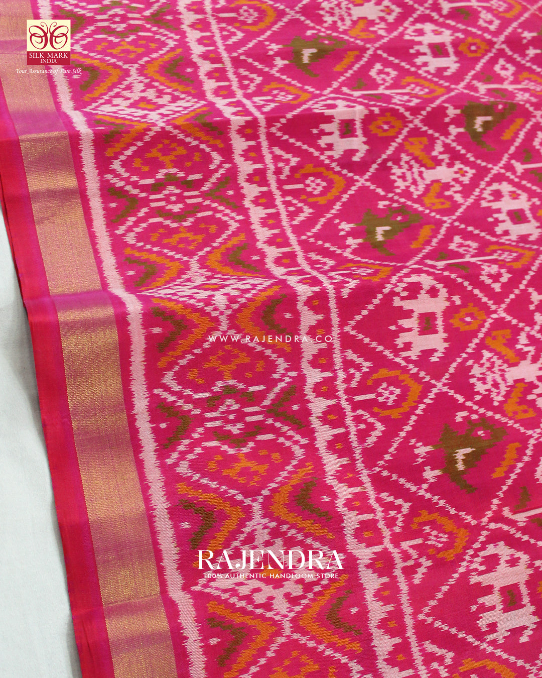Traditional Hathi Popat Design Peach Pink Single Ikat Rajkot Patola Saree