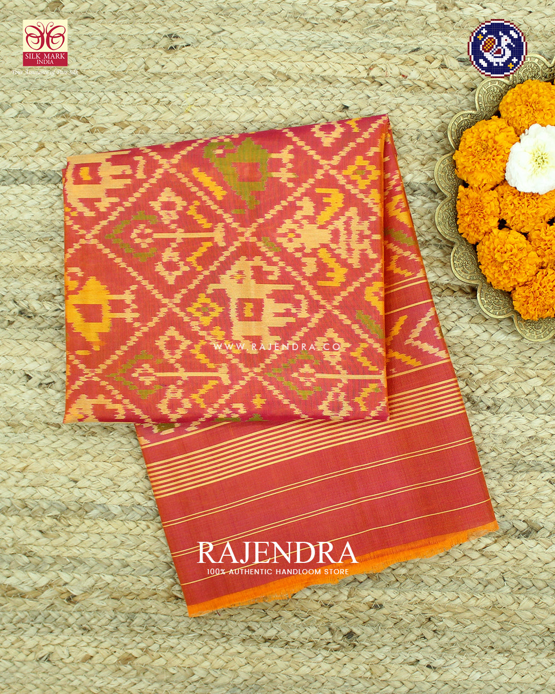 Traditional Hathi Popat Design Peach Rajkot Patola Dupatta