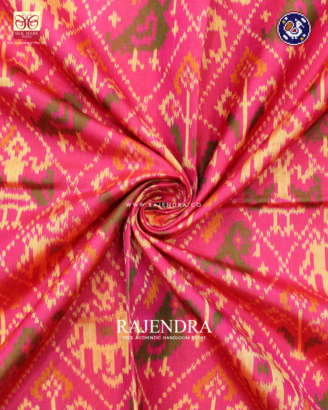 Traditional Hathi Popat Design Peach Rajkot Patola Saree