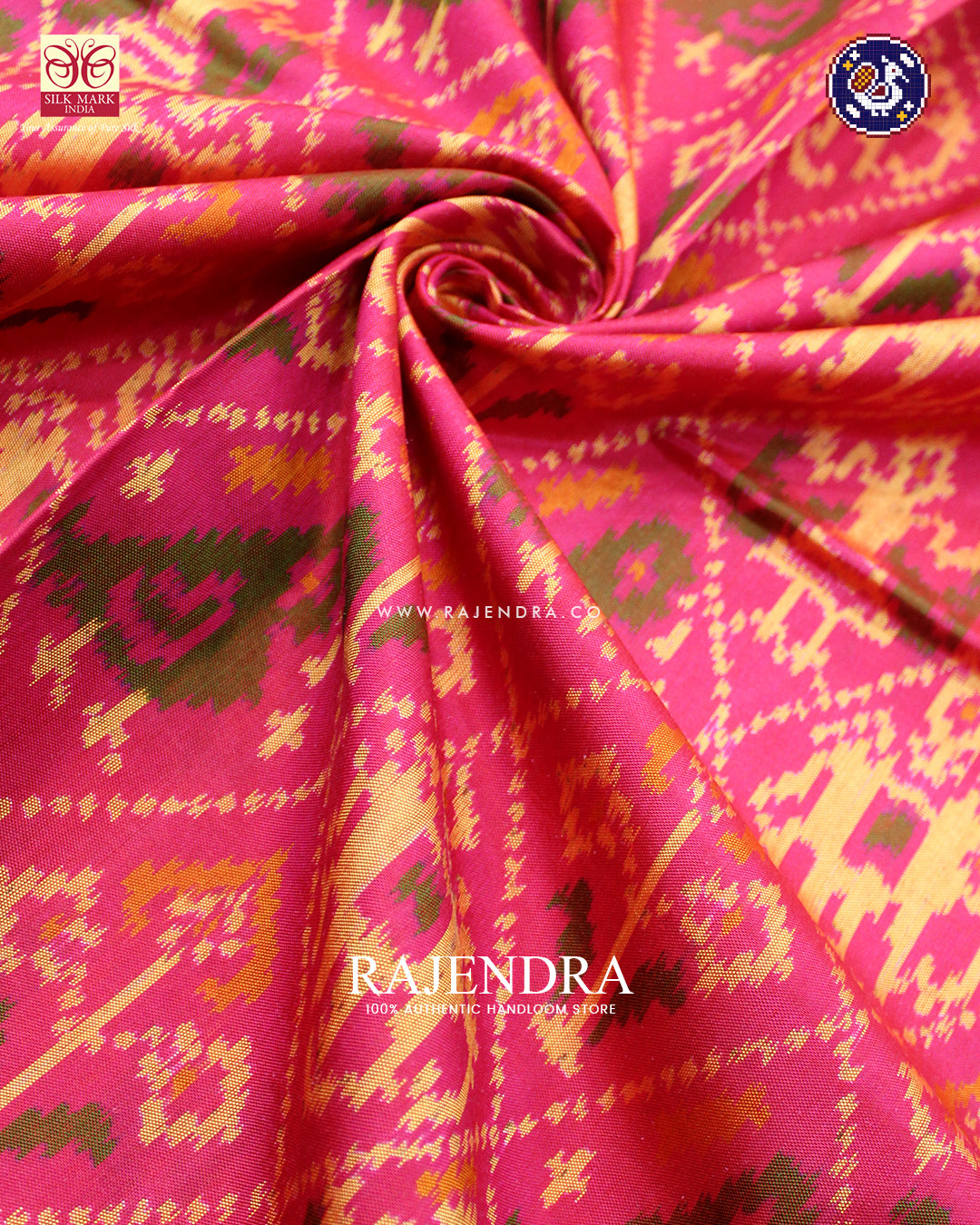 Traditional Hathi Popat Design Peach Rajkot Patola Saree