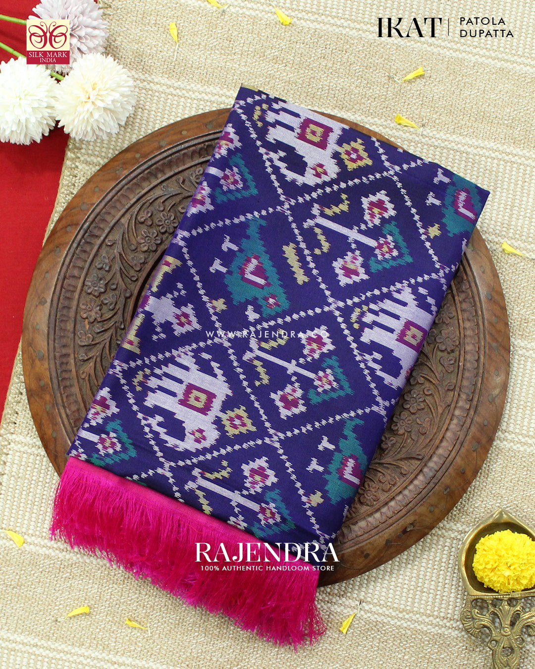 Traditional Hathi Popat Design Pink and Blue  Ikat Rajkot Patola Dupatta