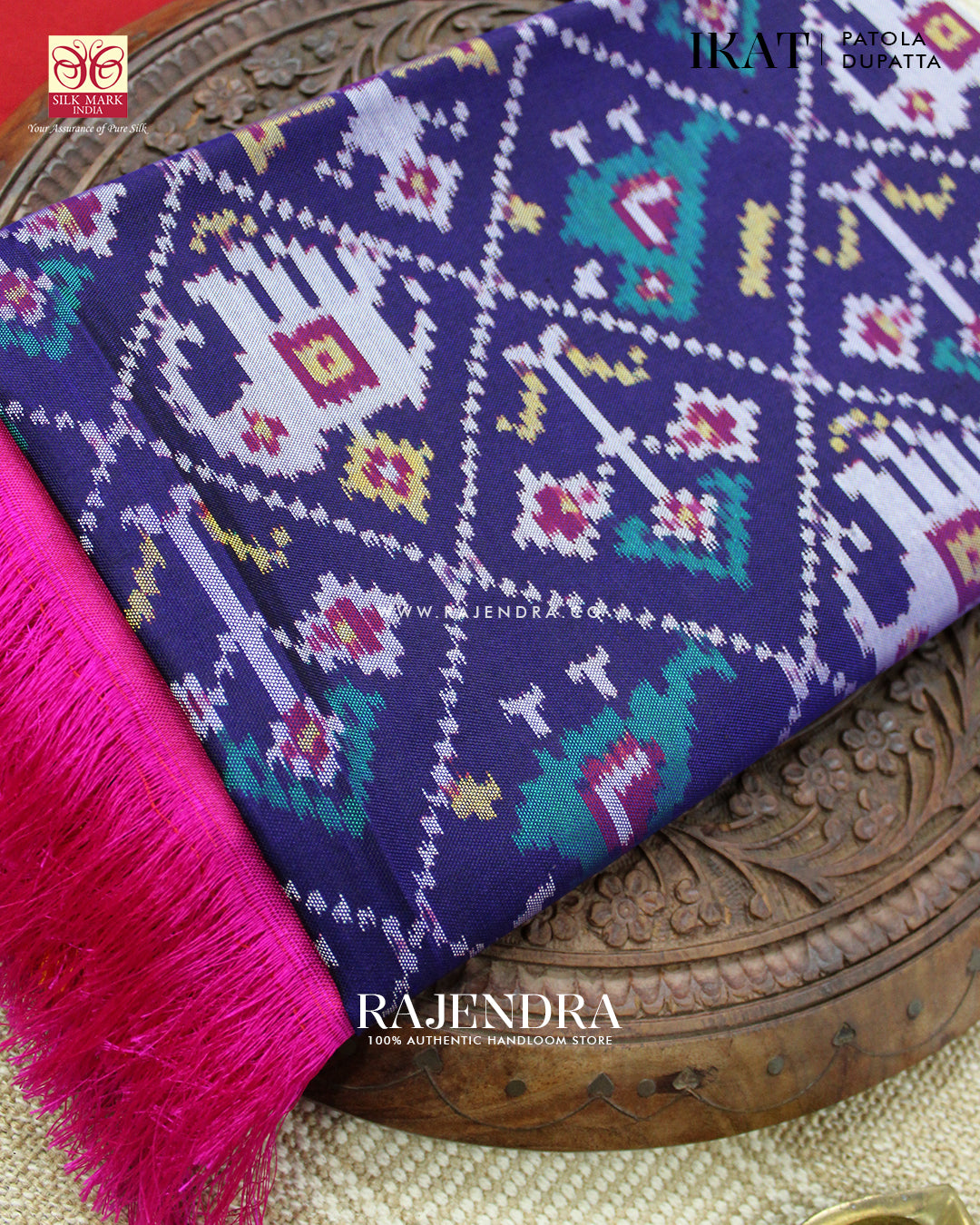 Traditional Hathi Popat Design Pink and Blue  Ikat Rajkot Patola Dupatta
