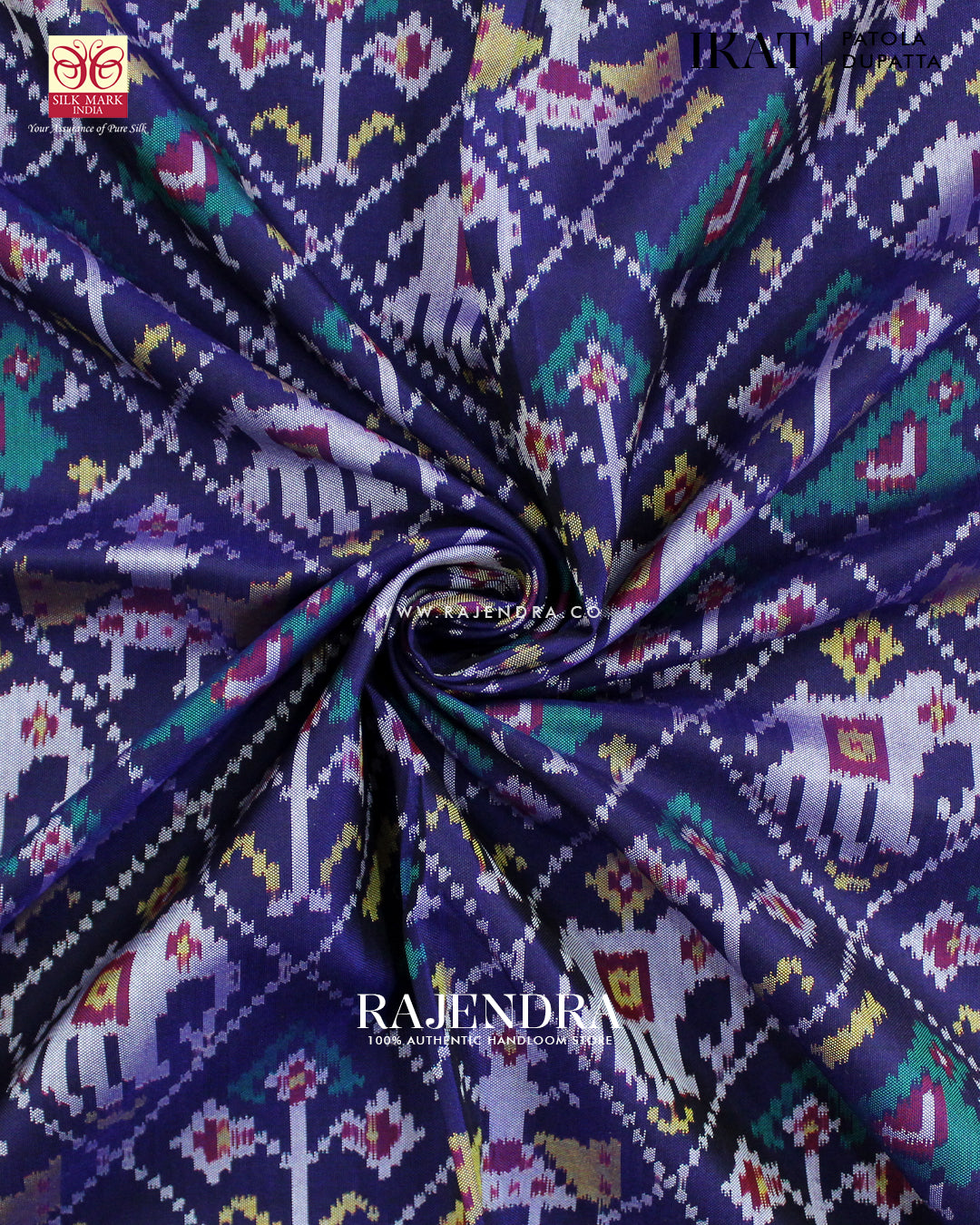 Traditional Hathi Popat Design Pink and Blue  Ikat Rajkot Patola Dupatta