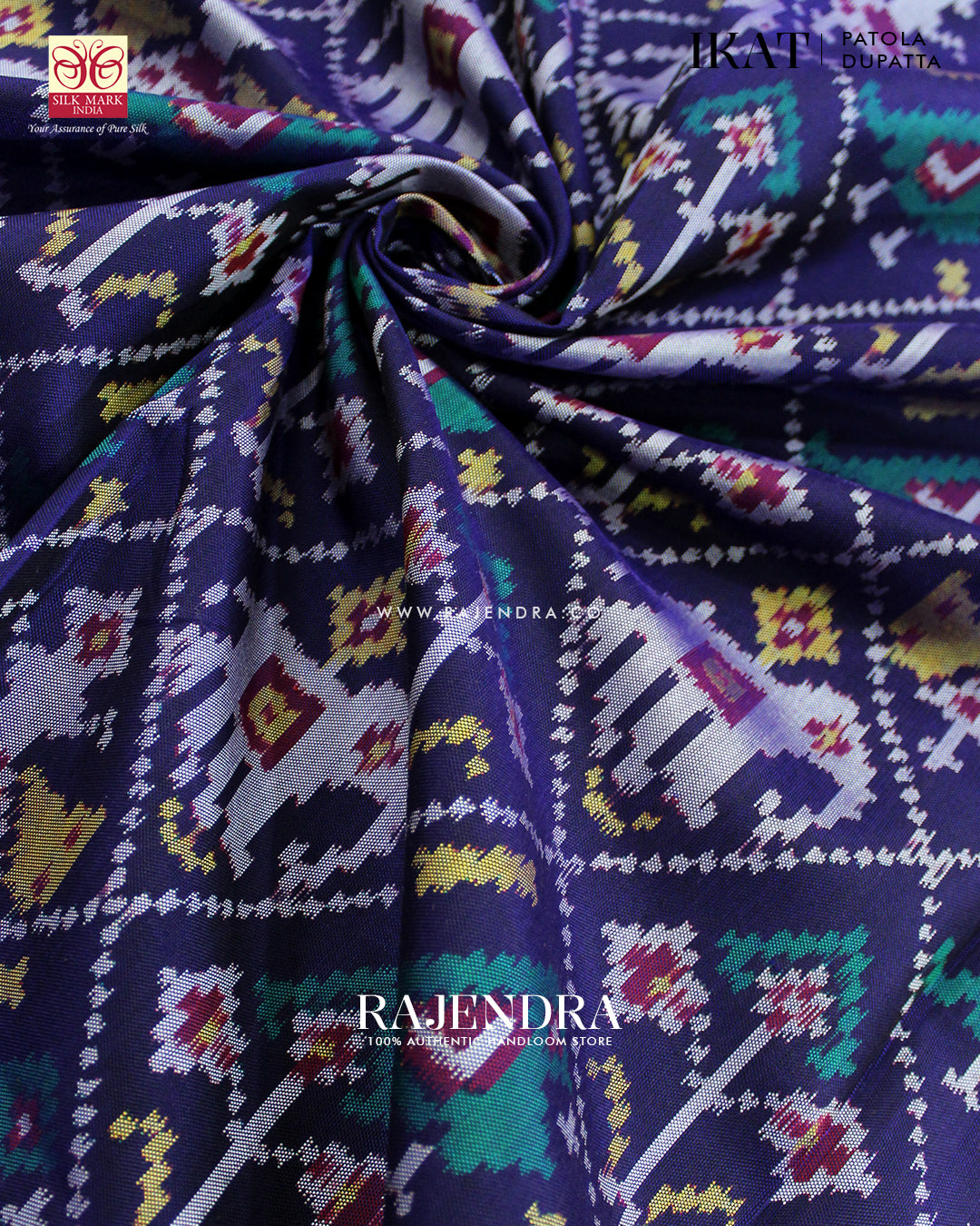 Traditional Hathi Popat Design Pink and Blue  Ikat Rajkot Patola Dupatta