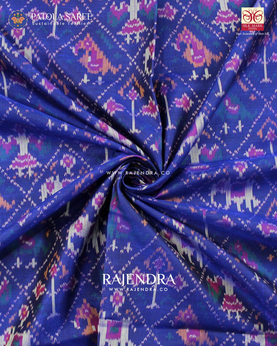 Traditional Hathi Popat Pink and Blue Single Ikat Rajkot Patola Saree