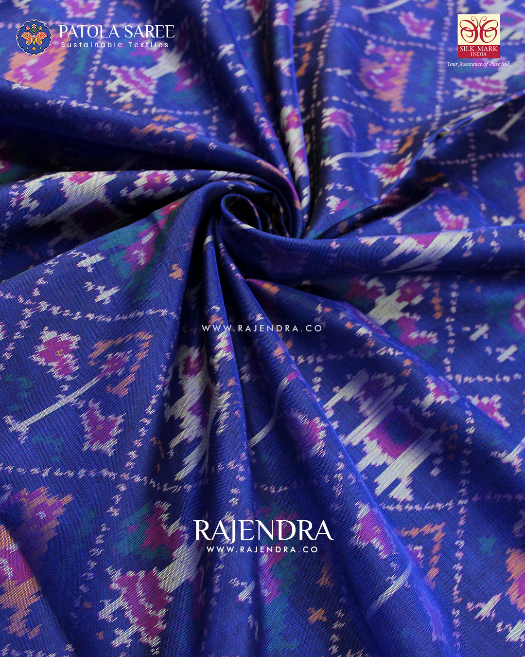Traditional Hathi Popat Pink and Blue Single Ikat Rajkot Patola Saree