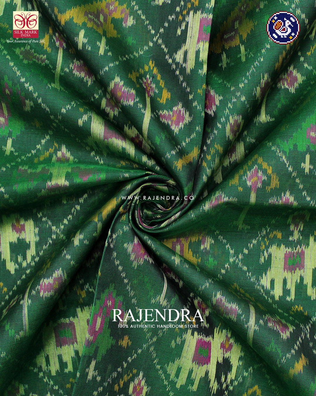 Traditional Hathi Popat Design Pink and Green Rajkot Patola Saree