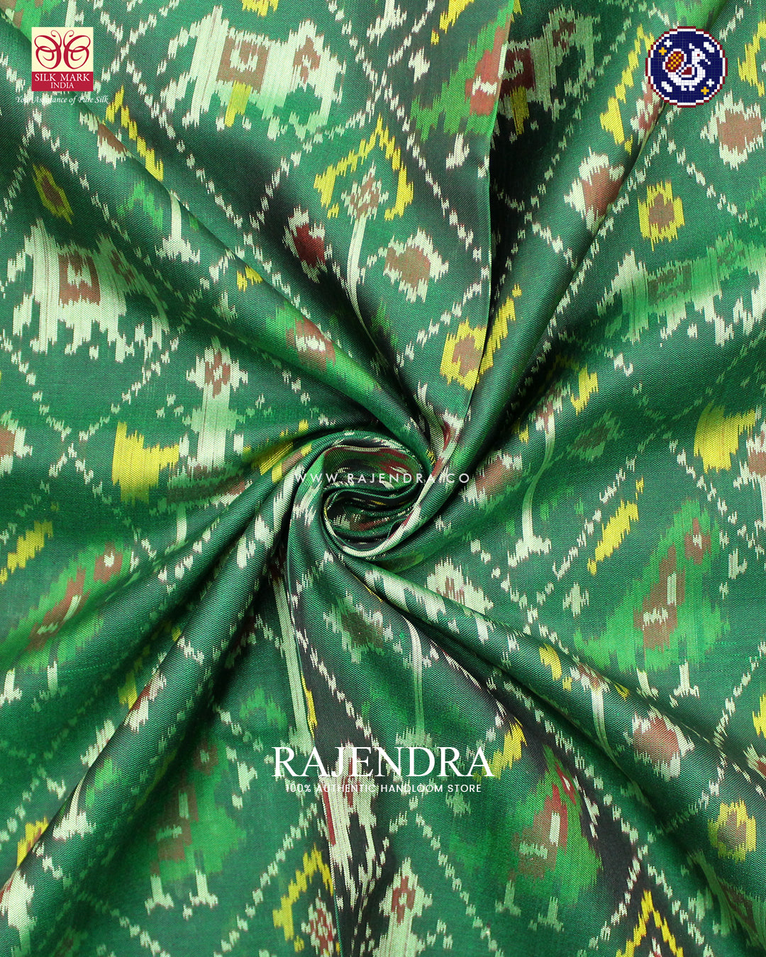 Traditional Hathi Popat Design Pink and Green Rajkot Patola Saree