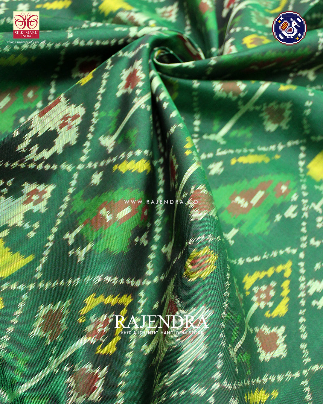 Traditional Hathi Popat Design Pink and Green Rajkot Patola Saree