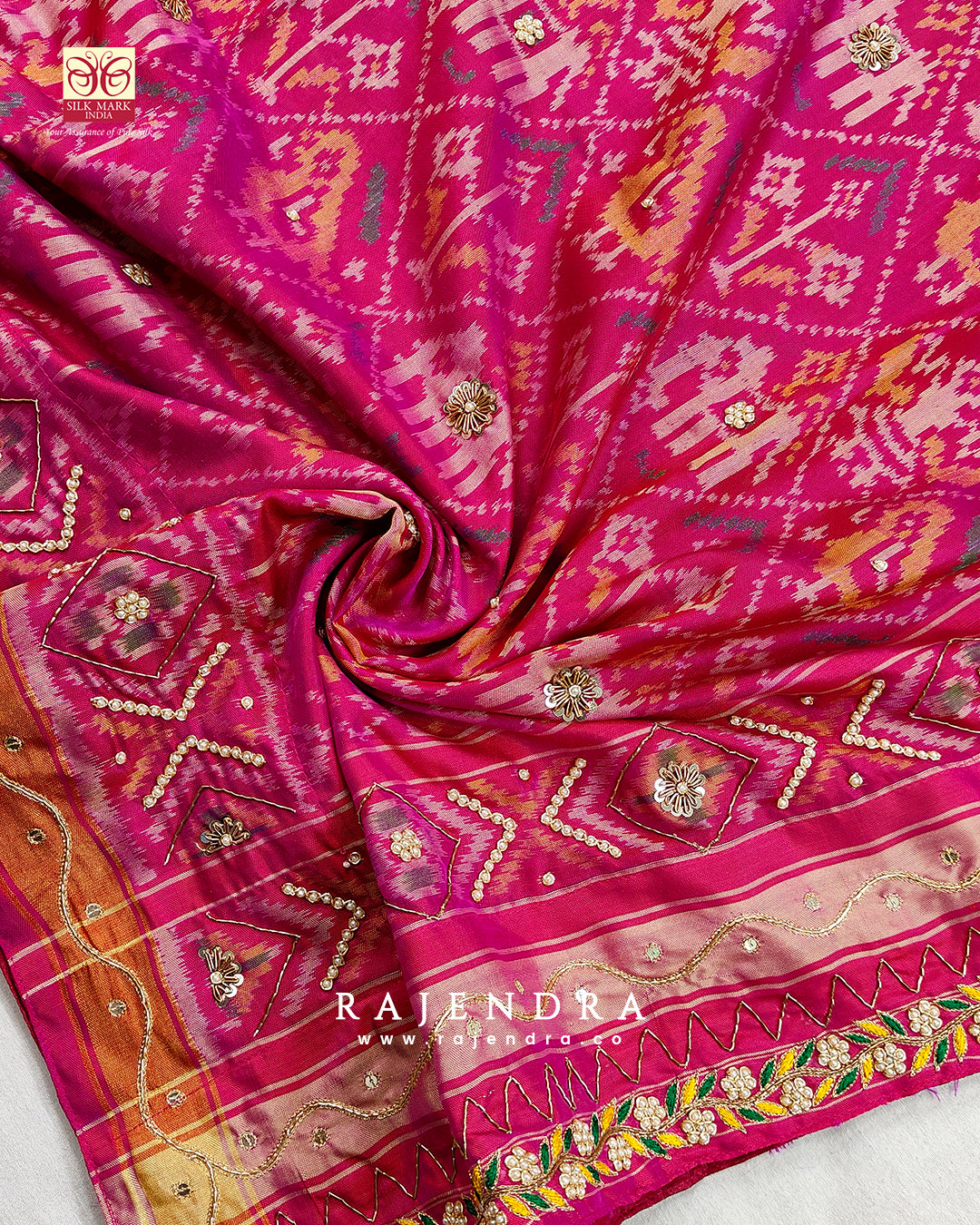 Exclusive Handwork Hathi Popat Bhat Pink Rajkot Patola Dupatta