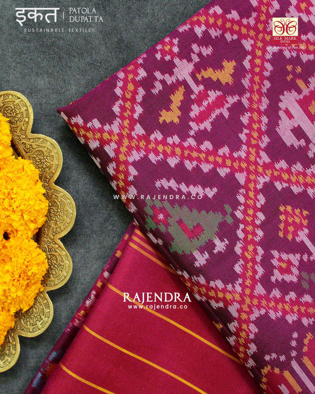 Traditional Hathi Popat Pink and Purple Semi Double Ikat Rajkot Patola Dupatta