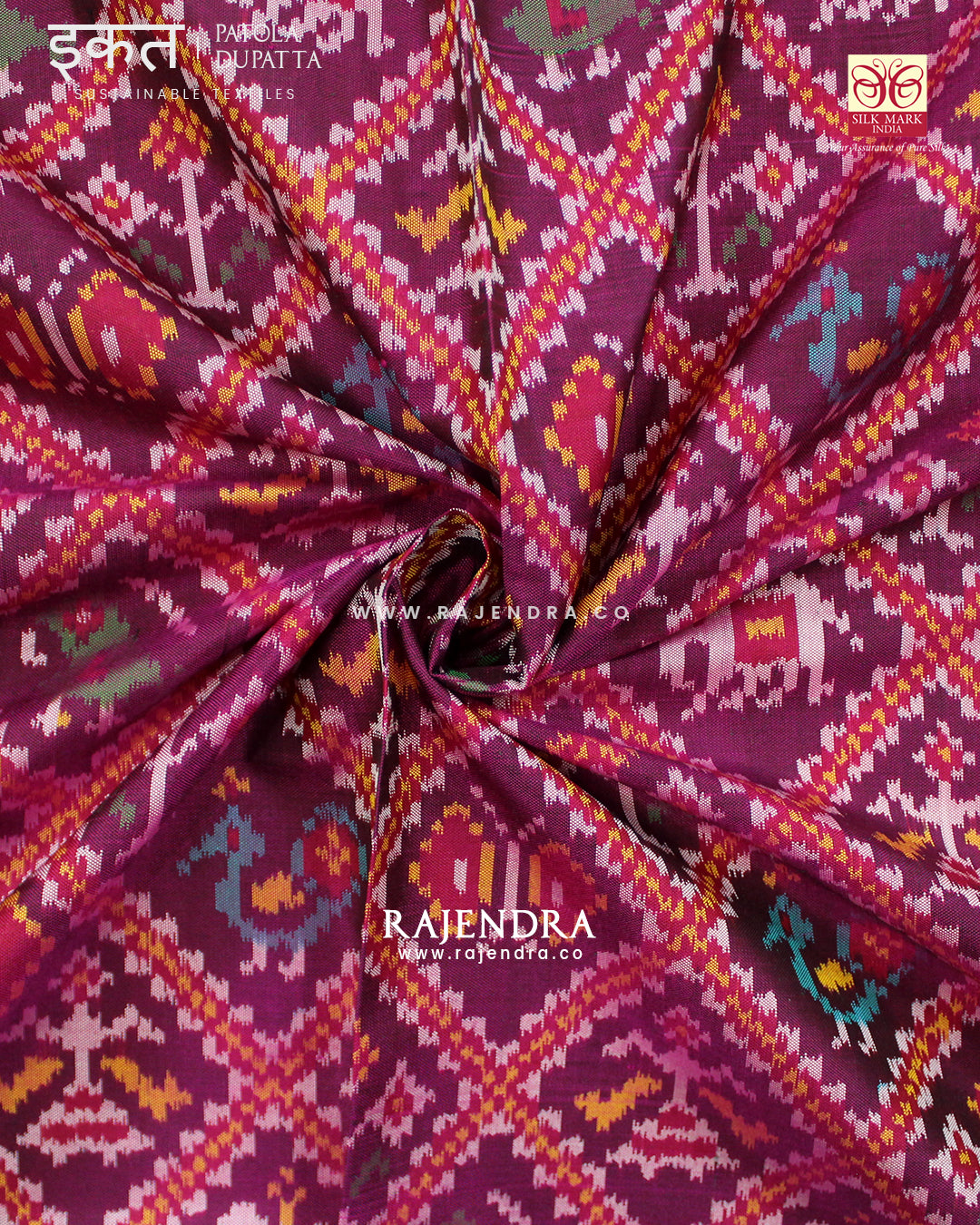 Traditional Hathi Popat Pink and Purple Semi Double Ikat Rajkot Patola Dupatta