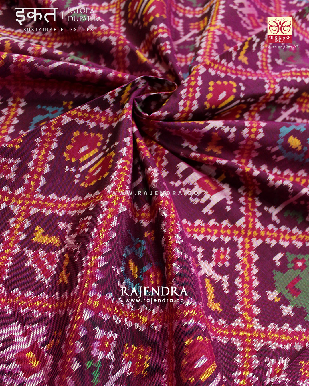 Traditional Hathi Popat Pink and Purple Semi Double Ikat Rajkot Patola Dupatta