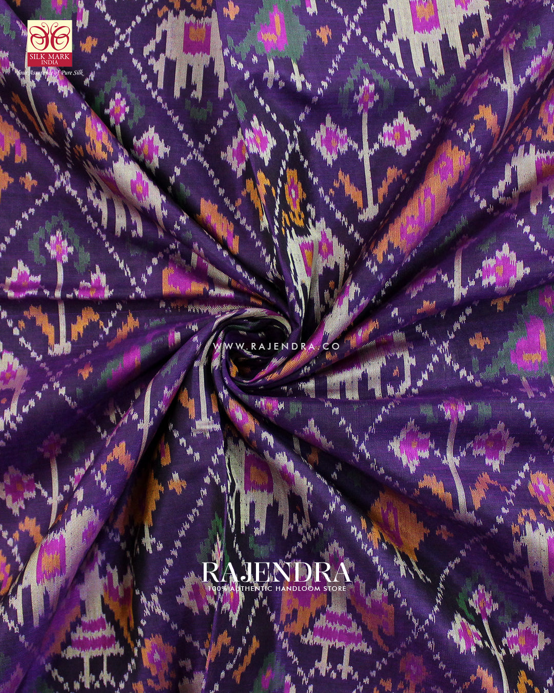 Traditional Hathi Popat Design Pink and Purple Single Ikat Rajkot Patola Saree