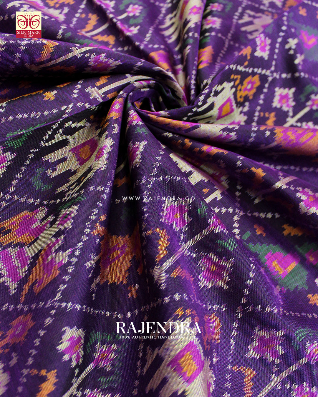 Traditional Hathi Popat Design Pink and Purple Single Ikat Rajkot Patola Saree