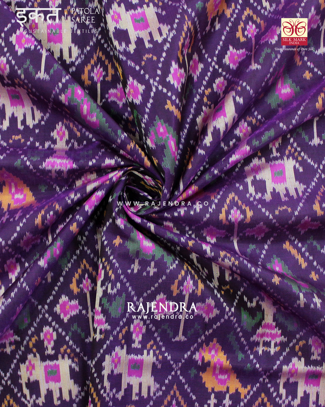 Traditional Elephant and Parrot Motif Pink and Purple Single Ikat Rajkot Patola Saree