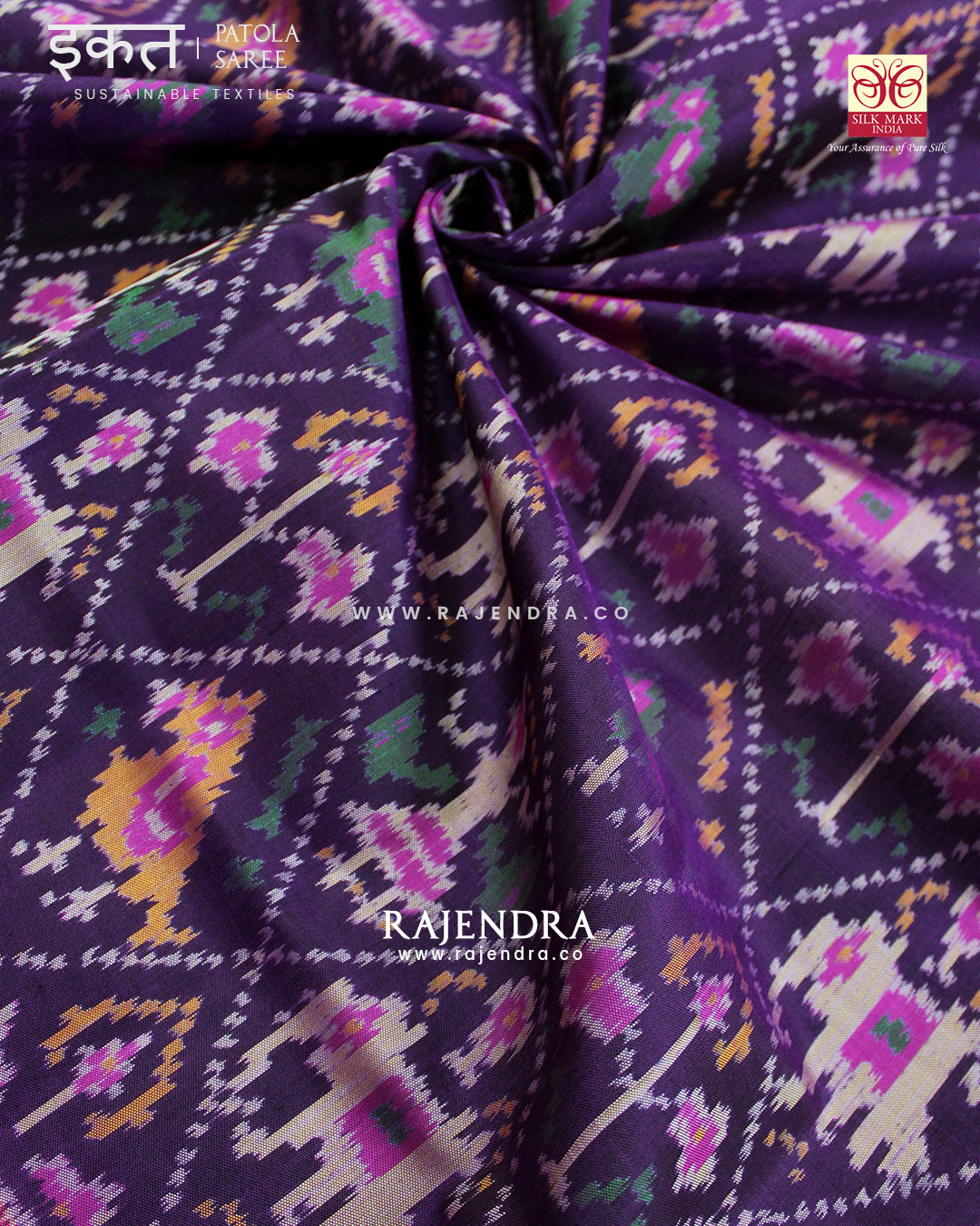 Traditional Elephant and Parrot Motif Pink and Purple Single Ikat Rajkot Patola Saree