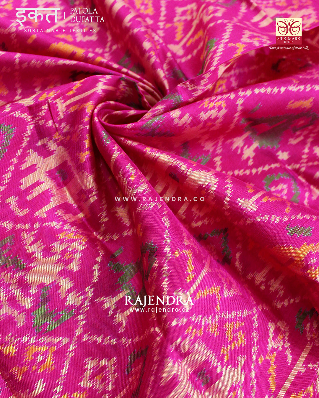 Traditional Hathi Popat Pink Single Ikat Rajkot Patola Dupatta