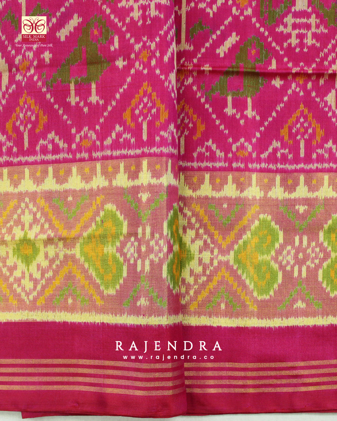 Handwoven Hathi Popat Bhat Pink Single ikkat Rajkot Patola Saree