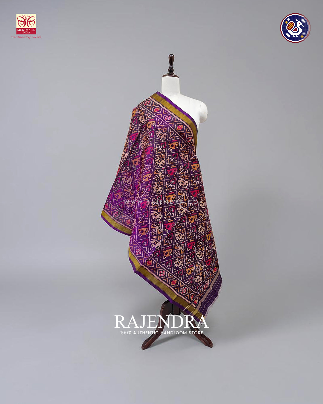 Traditional Hathi Popat Design Purple Rajkot Patola Dupatta