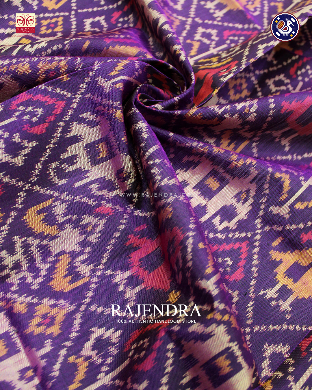 Traditional Hathi Popat Design Purple Rajkot Patola Dupatta