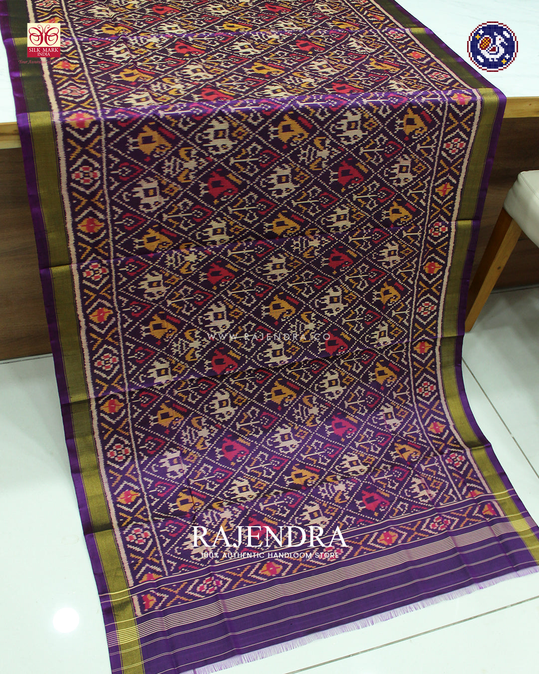 Traditional Hathi Popat Design Purple Rajkot Patola Dupatta