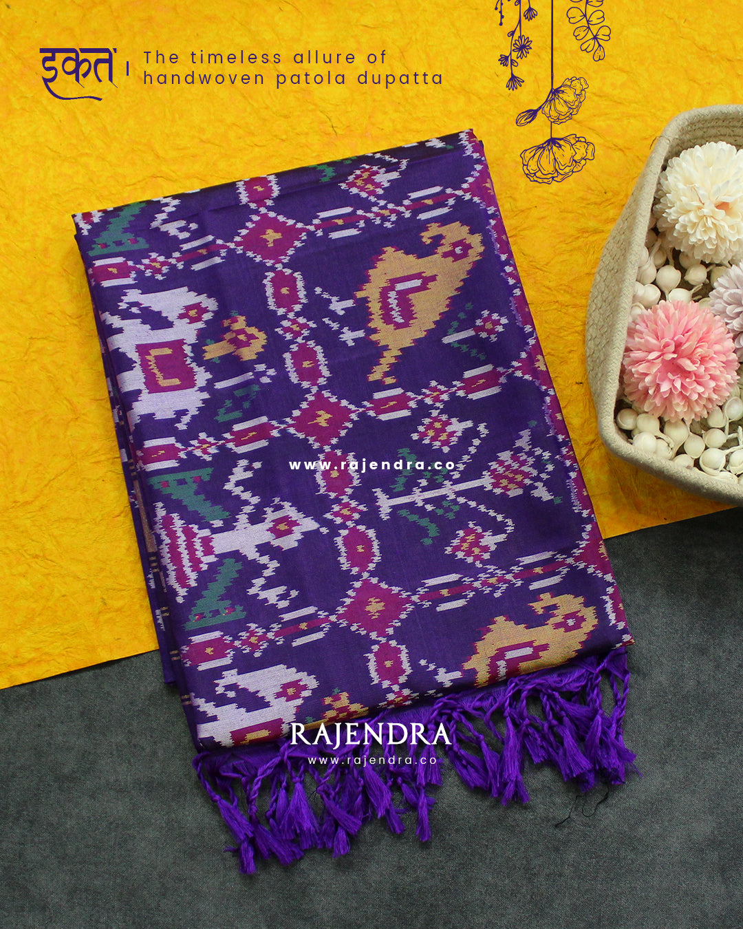 Exclusive Hathi Popat Design Purple Semi Double Ikat Rajkot Patola Dupatta