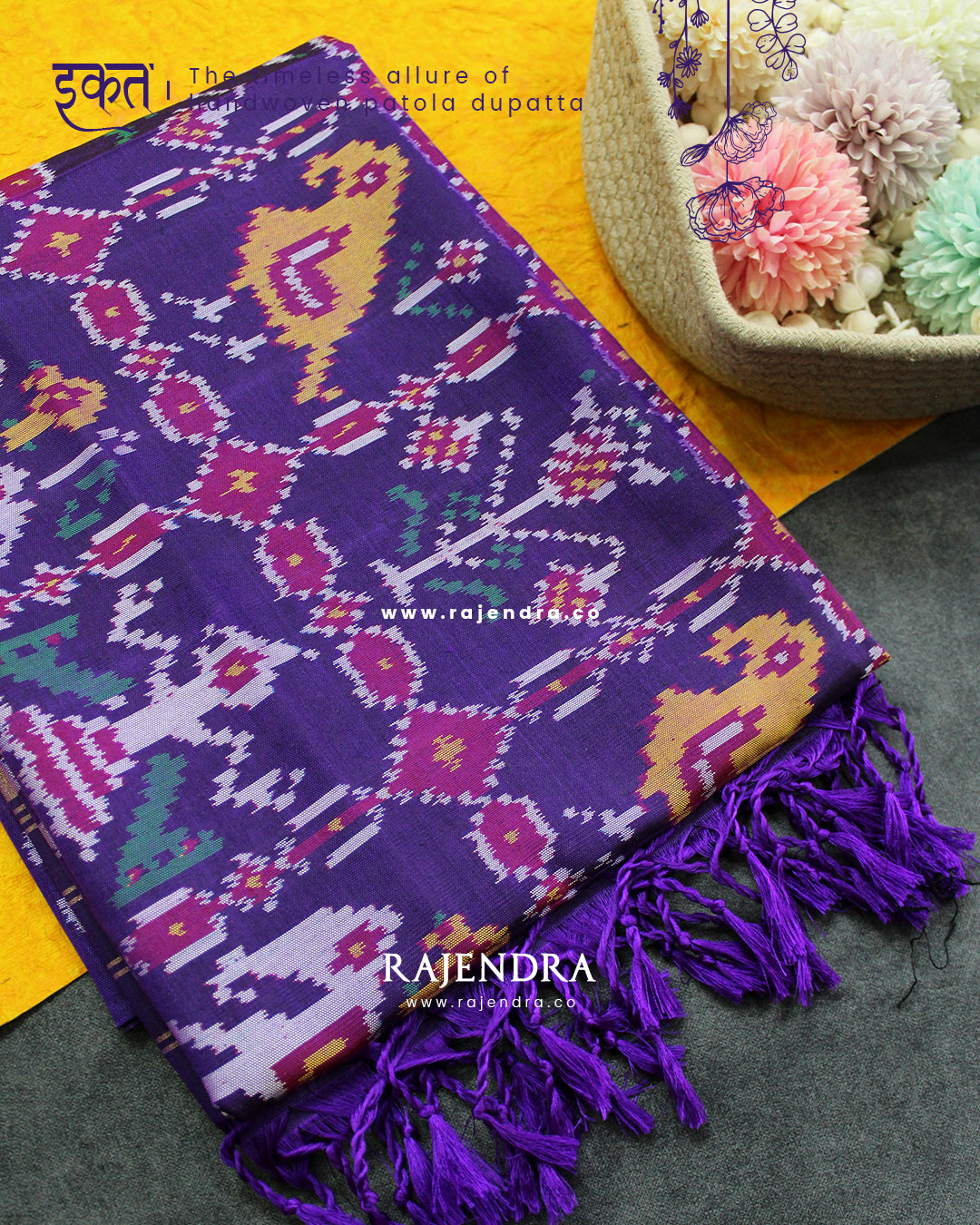 Exclusive Hathi Popat Design Purple Semi Double Ikat Rajkot Patola Dupatta
