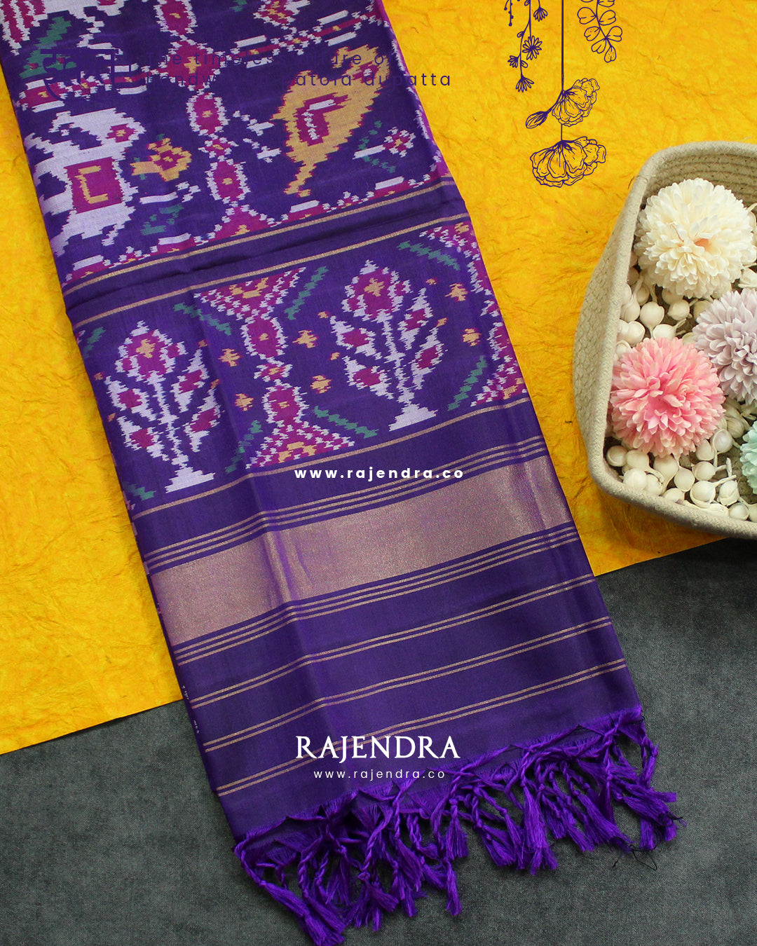 Exclusive Hathi Popat Design Purple Semi Double Ikat Rajkot Patola Dupatta