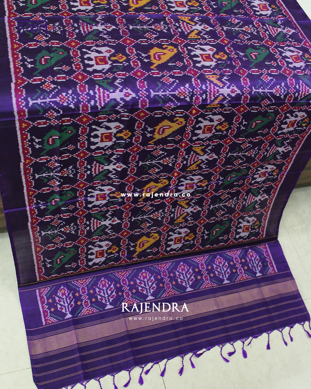 Exclusive Hathi Popat Design Purple Semi Double Ikat Rajkot Patola Dupatta