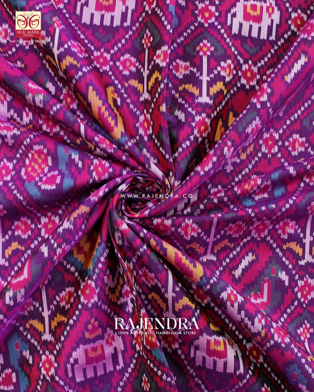 Traditional Hathi Popat Rani Pink Ikat Rajkot Patola Saree