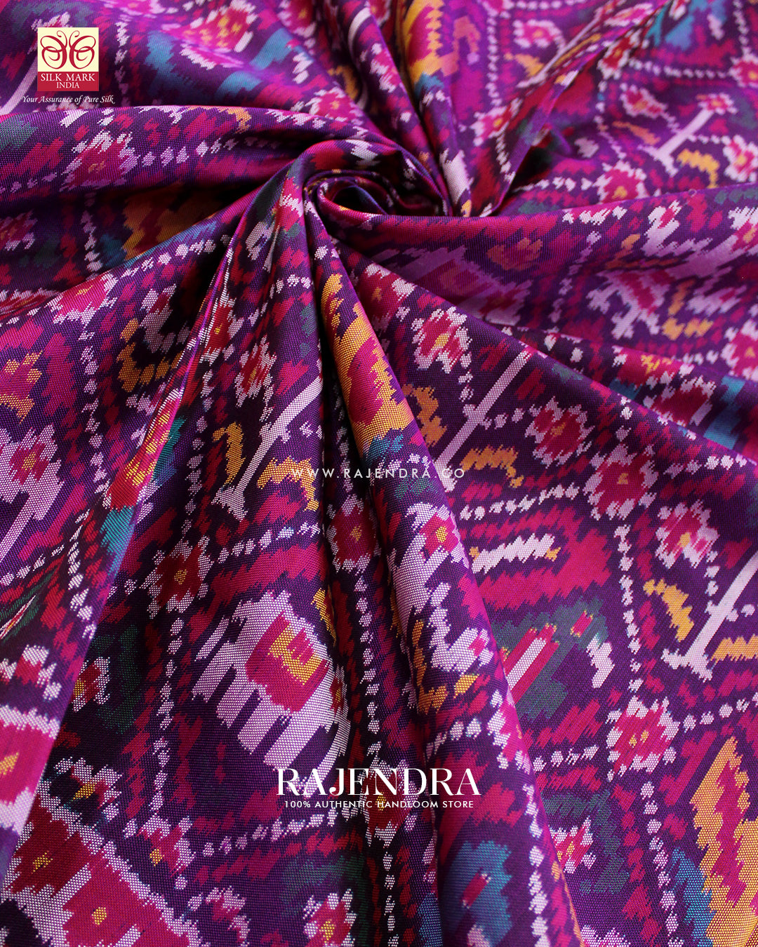 Traditional Hathi Popat Rani Pink Ikat Rajkot Patola Saree