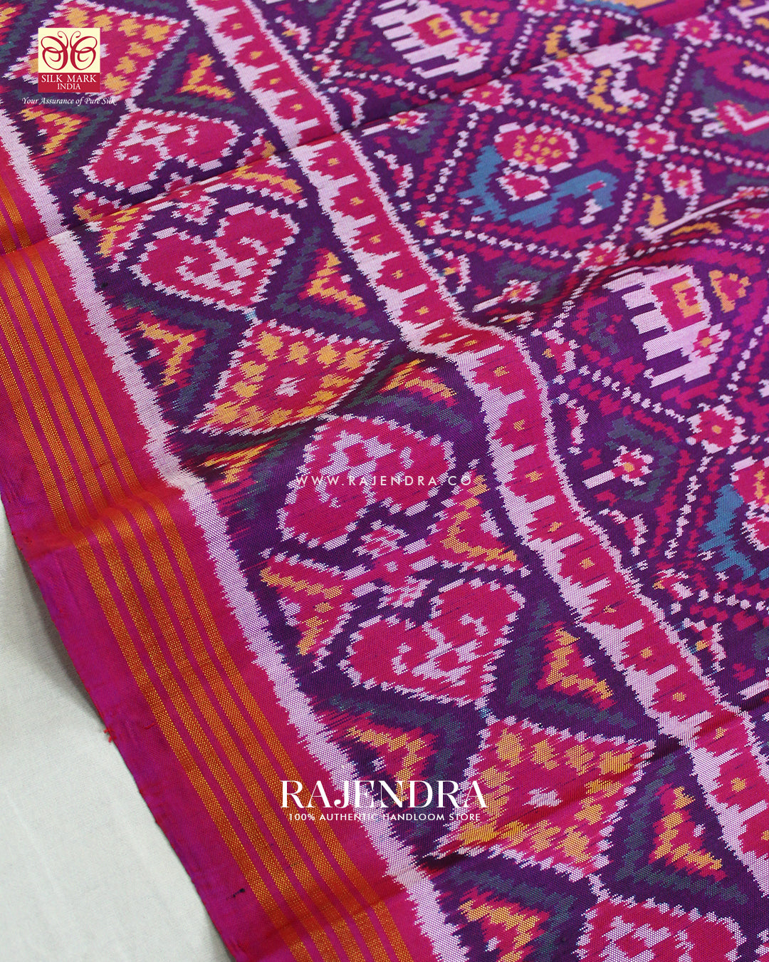 Traditional Hathi Popat Rani Pink Ikat Rajkot Patola Saree