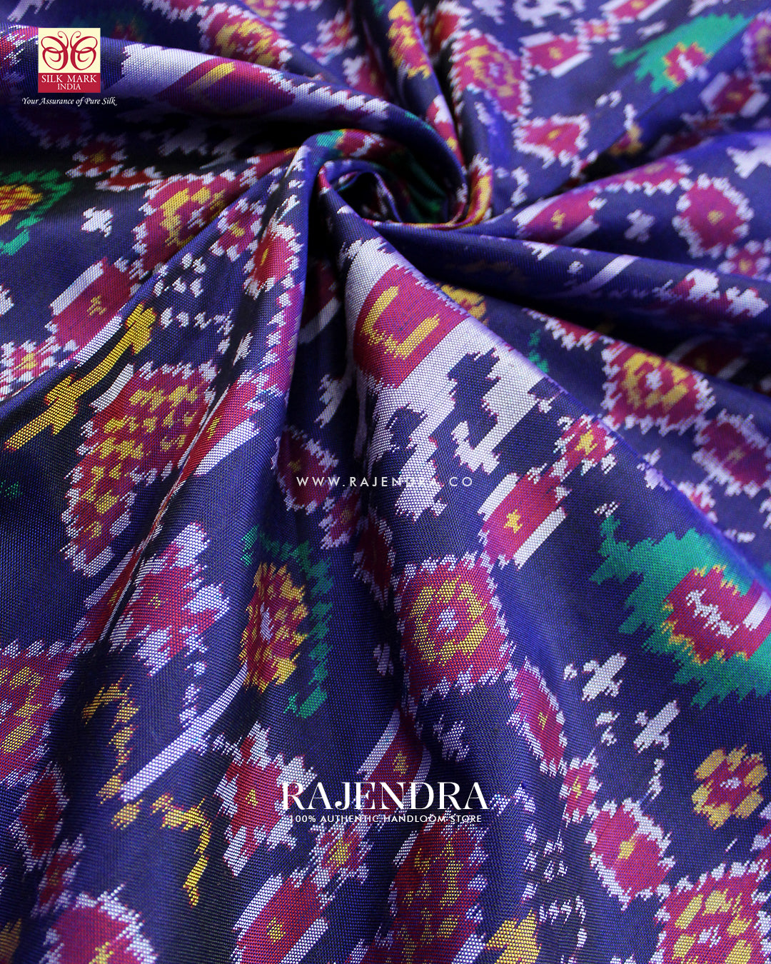 Traditional Hathi Popat Design Red and Blue Ikat Rajkot Patola Saree