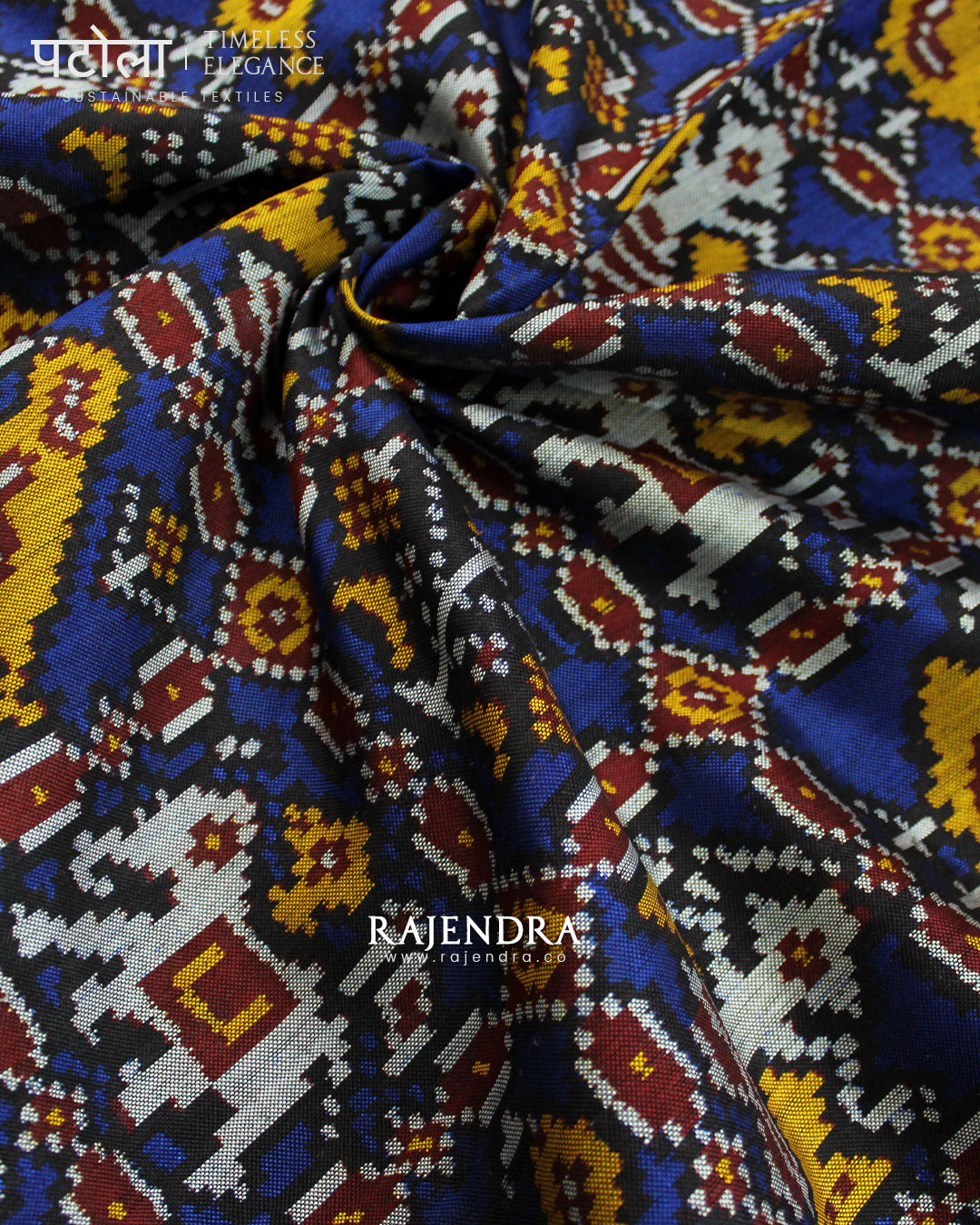 Exclusive Hathi Popat Red and Blue Semi Double Ikat Rajkot Patola Saree