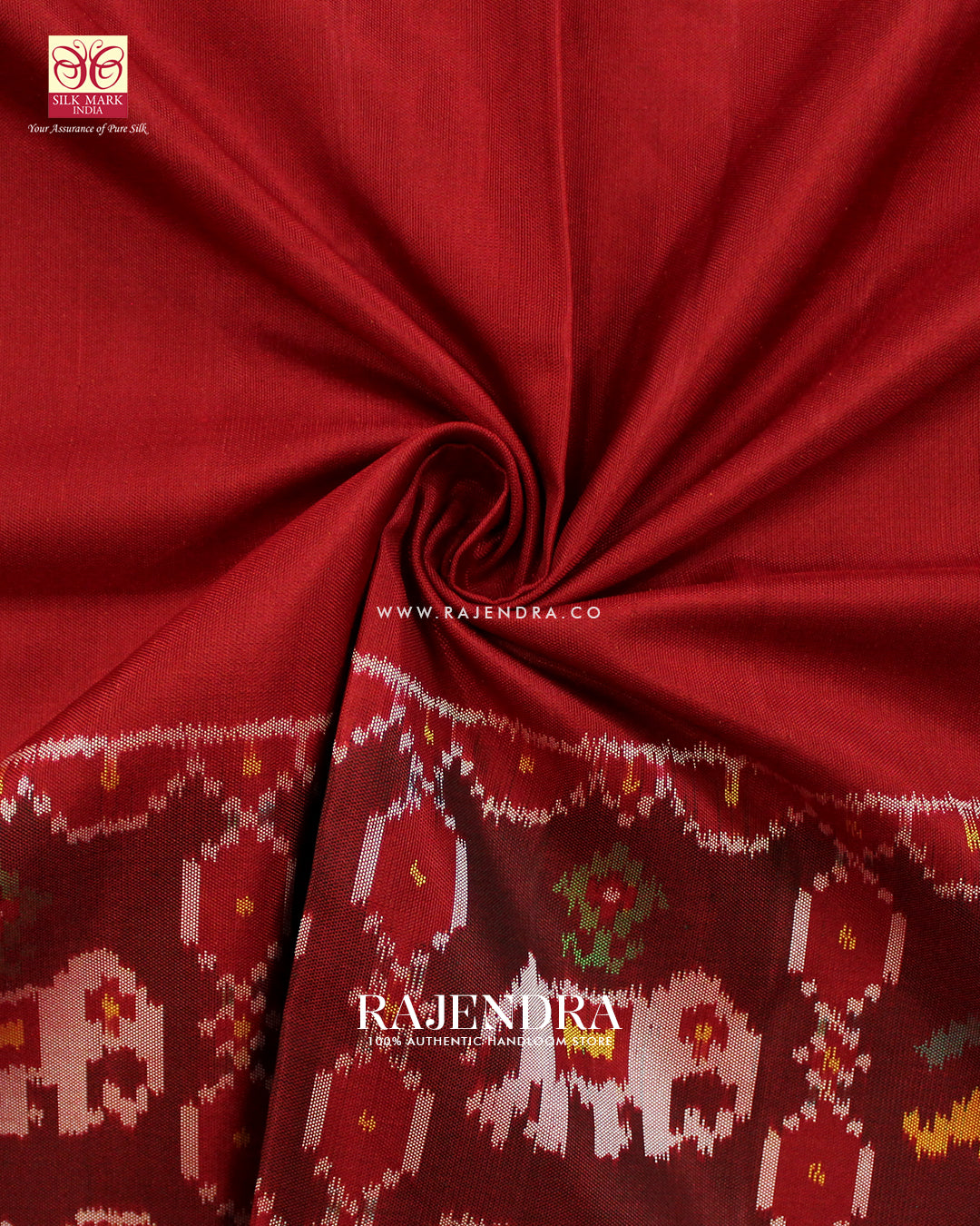 Exclusive Hathi Popat Gala Border Red Ikat Rajkot Patola Saree