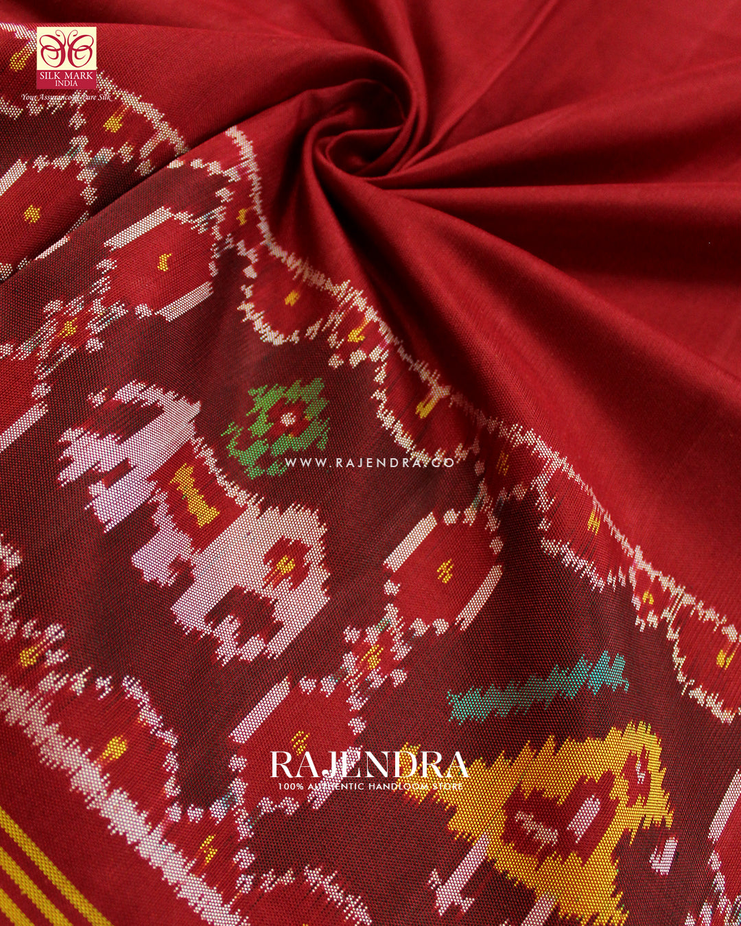 Exclusive Hathi Popat Gala Border Red Ikat Rajkot Patola Saree