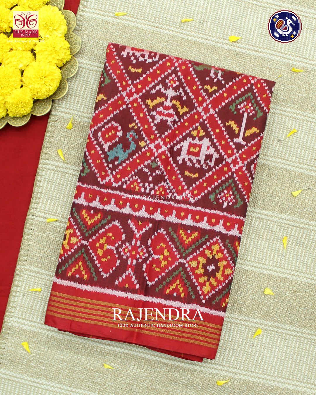 Traditional Hathi Popat Red Ikat Rajkot Patola Saree