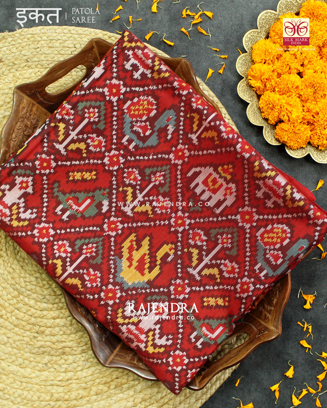Traditional Hathi Popat Red Ikat Rajkot Patola Saree