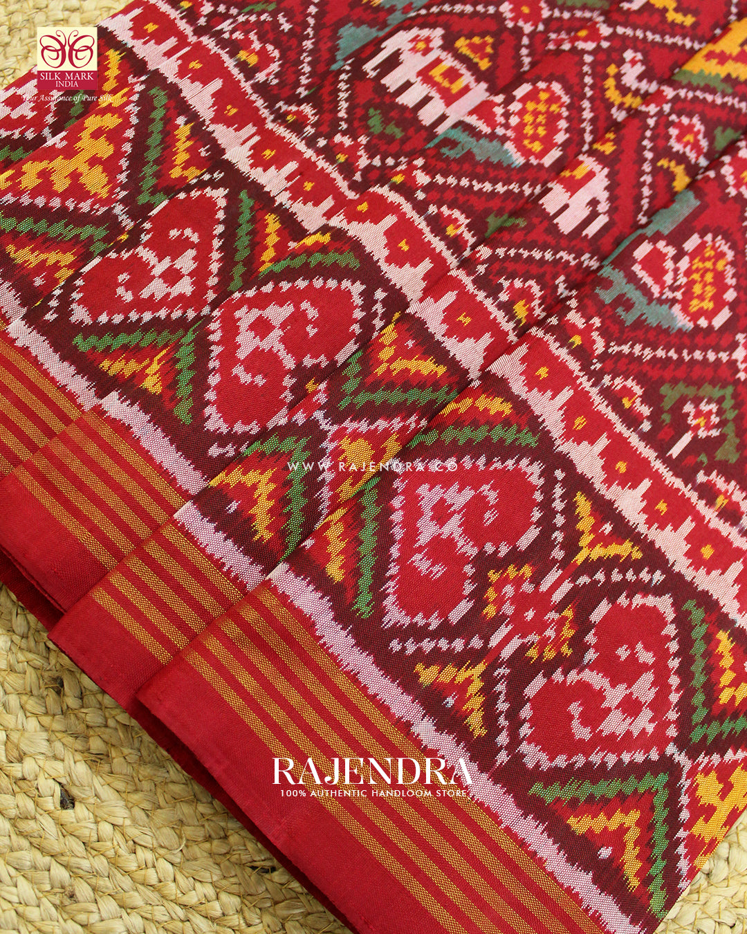 Traditional Hathi Popat Design Red Ikat Rajkot Patola Saree